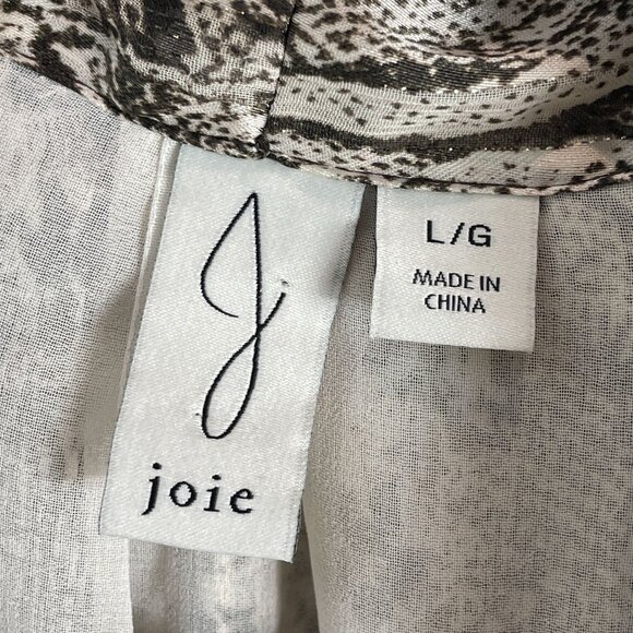 Joie Womens Large Snake Print Metallic Blouse Neck Tie Long Sleeve Shirt Top - Picture 4 of 11